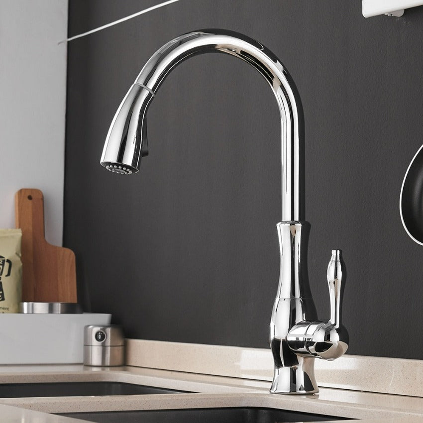 HydroVista: Rubinetto estraibile flessibile per cucina – con beccuccio girevole e design moderno