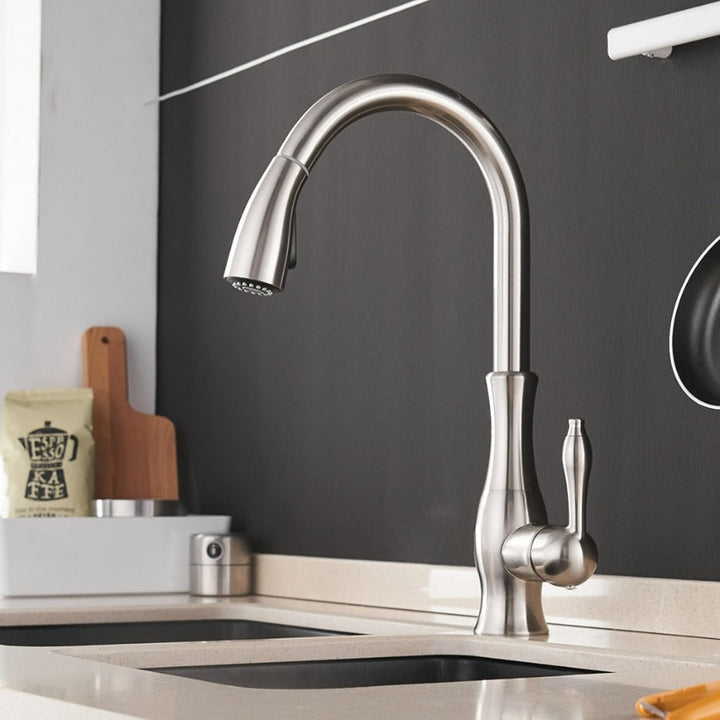 HydroVista: Rubinetto estraibile flessibile per cucina – con beccuccio girevole e design moderno