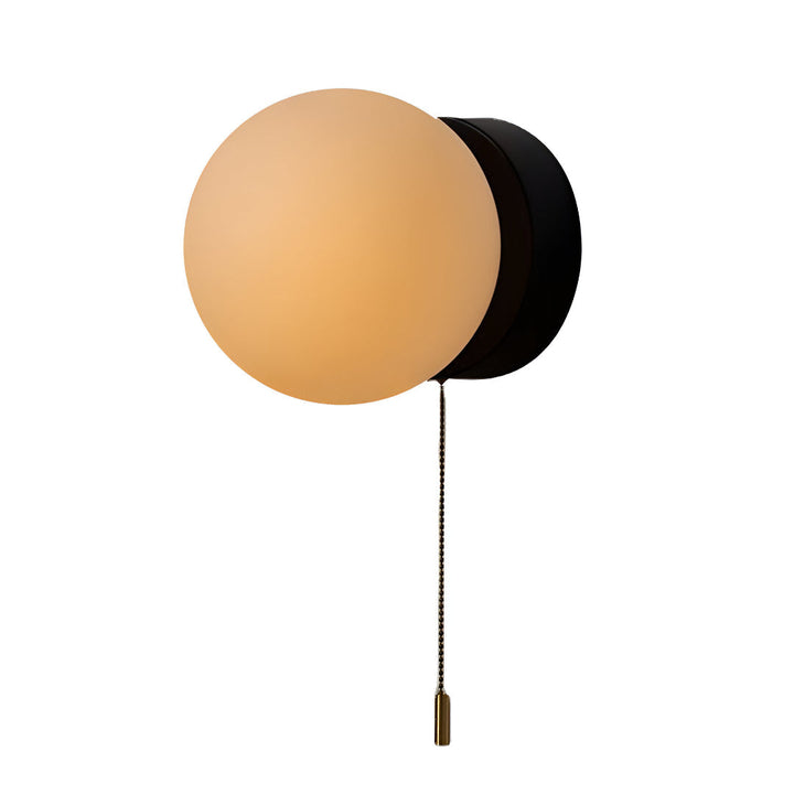 HyggeGlow: Applique Scandinava in Vetro Opaco Rotondo con LED e Corda di Trazione – per Ambienti e Corridoi