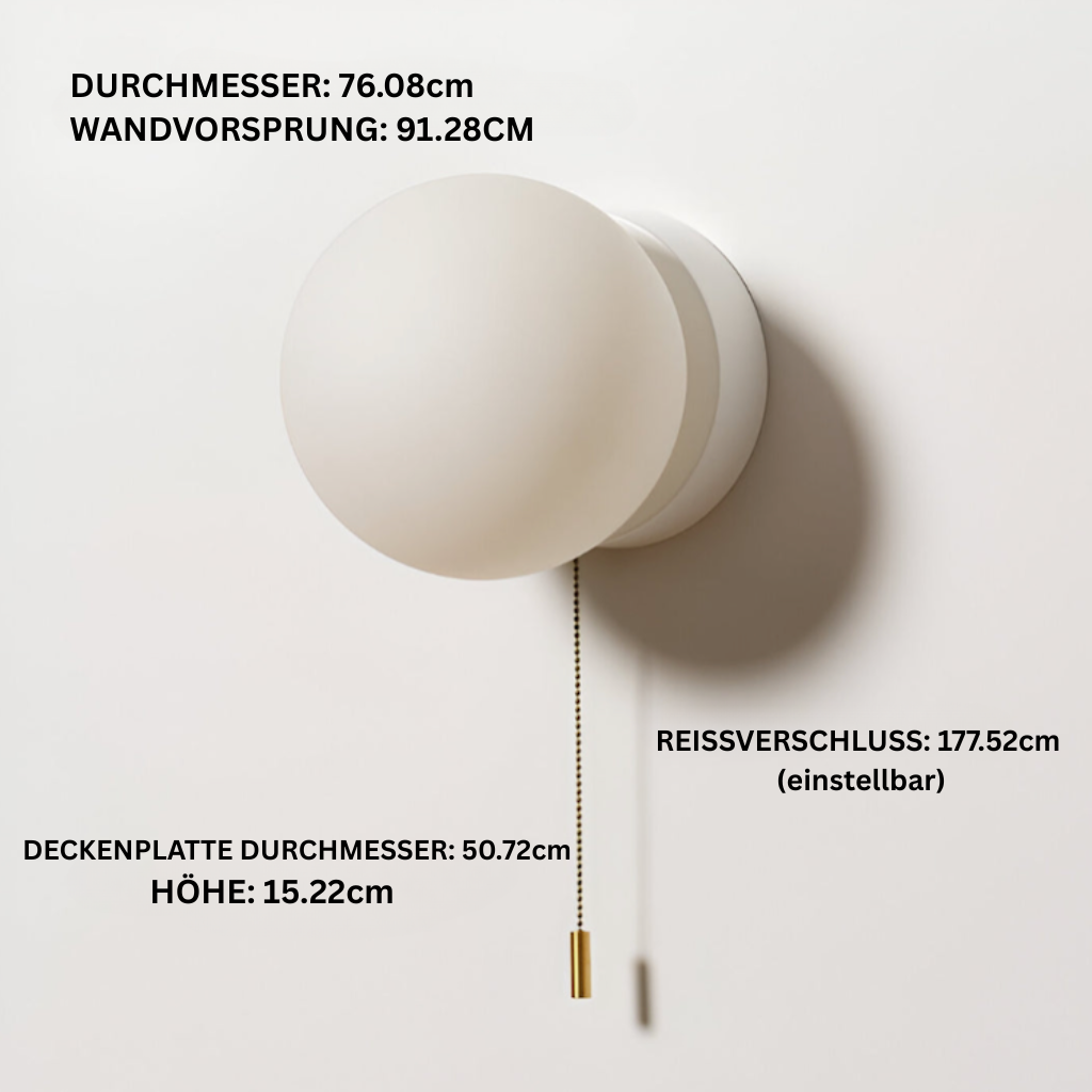 HyggeGlow: Applique Scandinava in Vetro Opaco Rotondo con LED e Corda di Trazione – per Ambienti e Corridoi