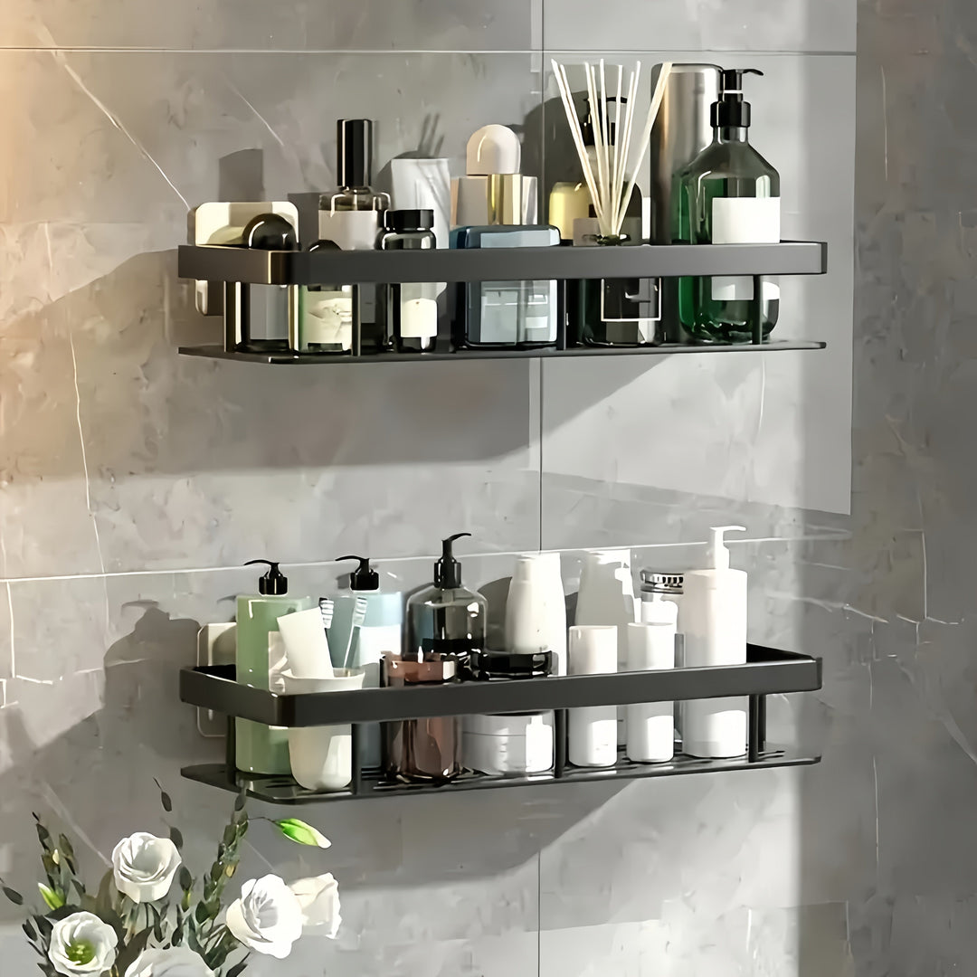 IntelligenteLagerung: Mensola da parete per bagno – grande mensola in plastica, decorativa e appesa senza forare per cucina e bagno degli ospiti