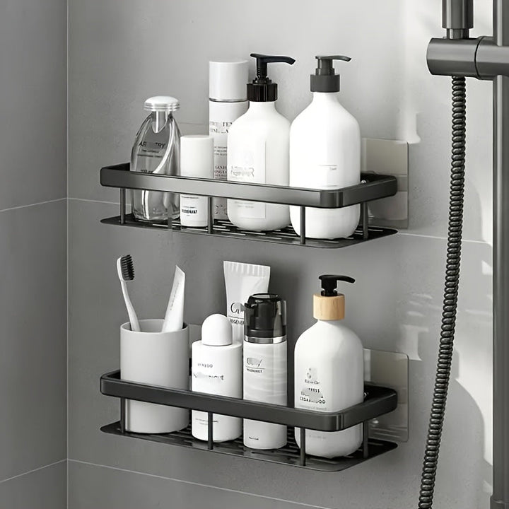 IntelligenteLagerung: Mensola da parete per bagno – grande mensola in plastica, decorativa e appesa senza forare per cucina e bagno degli ospiti