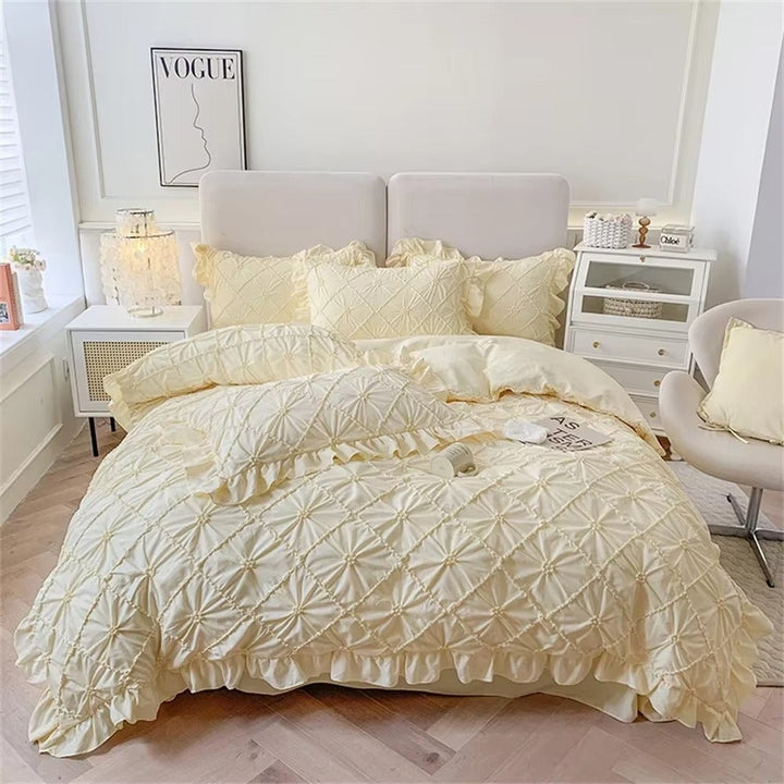 JahrgangWonne: Set copripiumino romantico – traspirante, morbido e decorativo con un classico look a volant per la casa