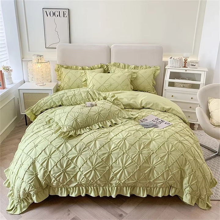JahrgangWonne: Set copripiumino romantico – traspirante, morbido e decorativo con un classico look a volant per la casa