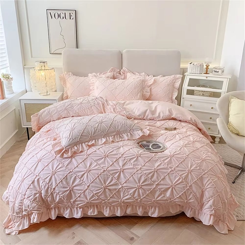 JahrgangWonne: Set copripiumino romantico – traspirante, morbido e decorativo con un classico look a volant per la casa
