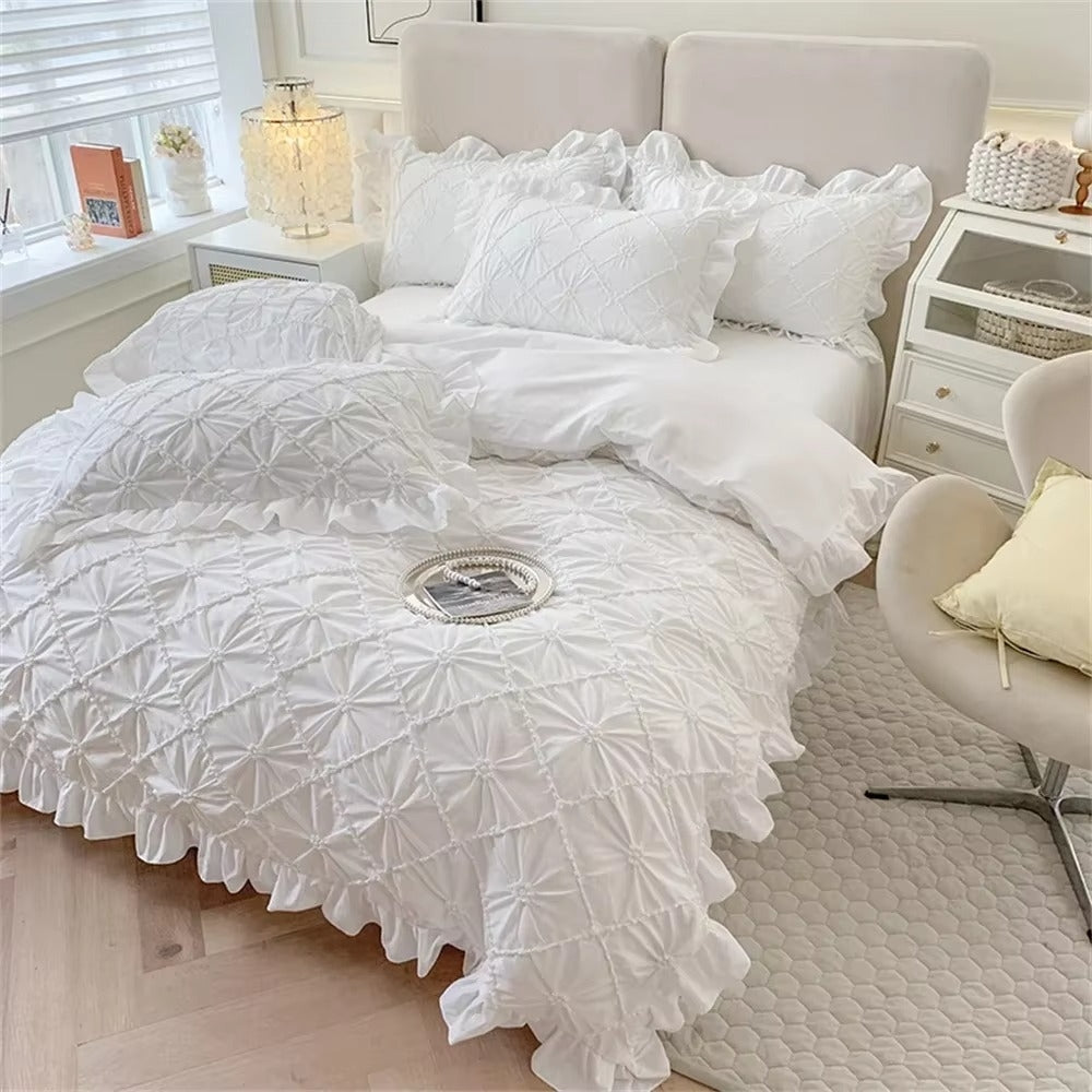 JahrgangWonne: Set copripiumino romantico – traspirante, morbido e decorativo con un classico look a volant per la casa