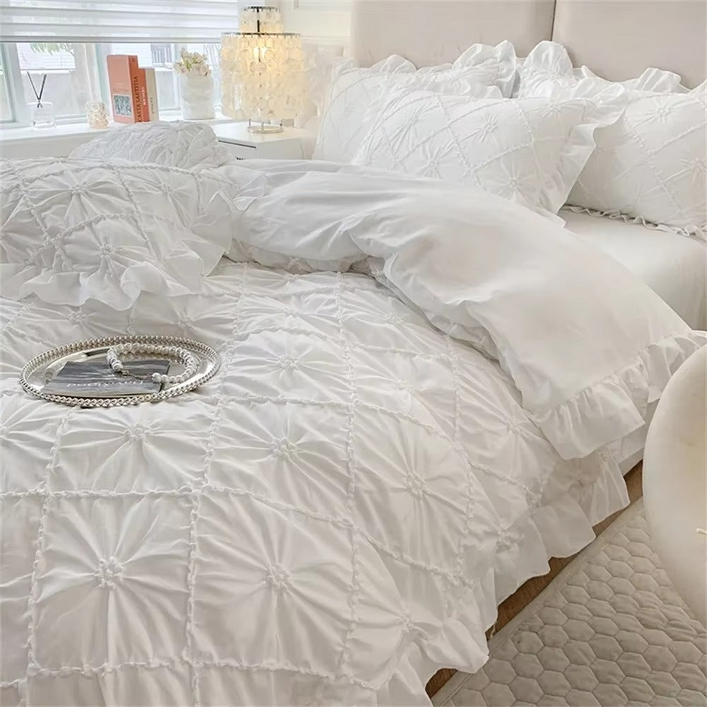 JahrgangWonne: Set copripiumino romantico – traspirante, morbido e decorativo con un classico look a volant per la casa