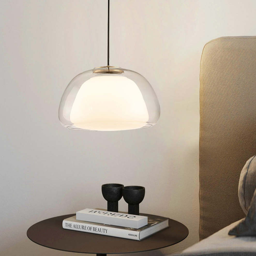 Jellura: Lampada a sospensione in vetro bianco con diffusore in forma di jelly moderna – per un&