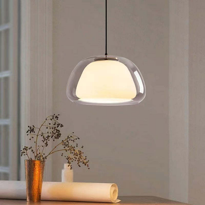 Jellura: Lampada a sospensione in vetro bianco con diffusore in forma di jelly moderna – per un&