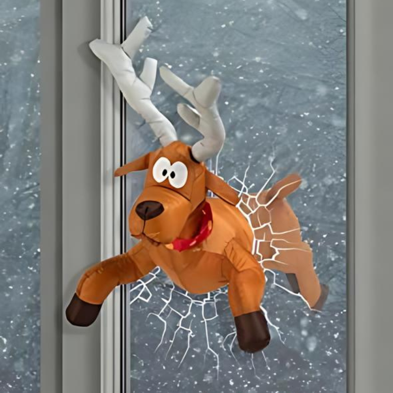 JollyCrash™ – Décoration de Fenêtre de Crash du Père Noël et des Rennes