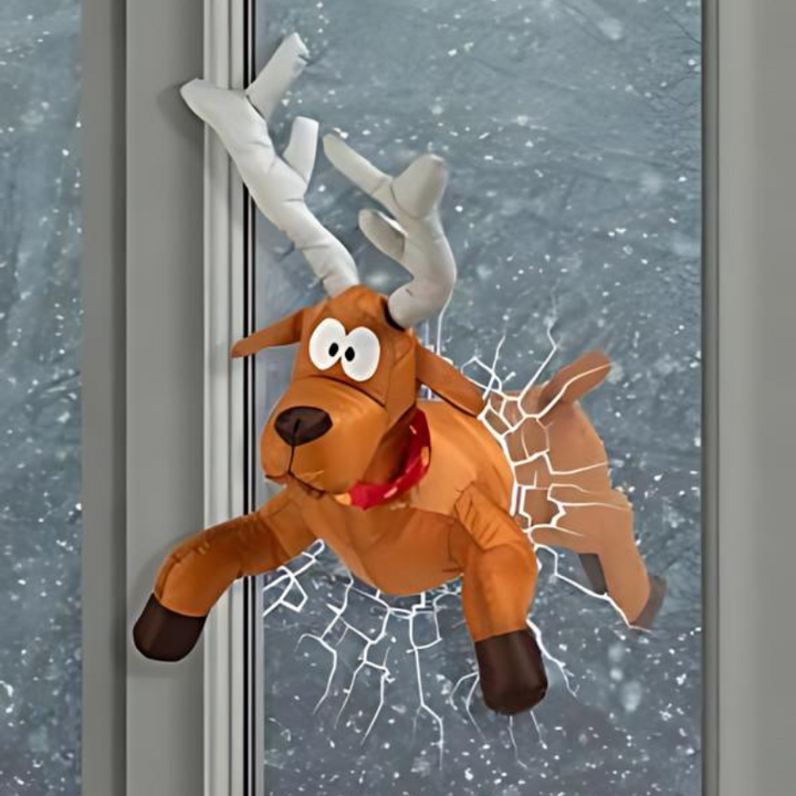 JollyCrash™ – Décoration de Fenêtre de Crash du Père Noël et des Rennes