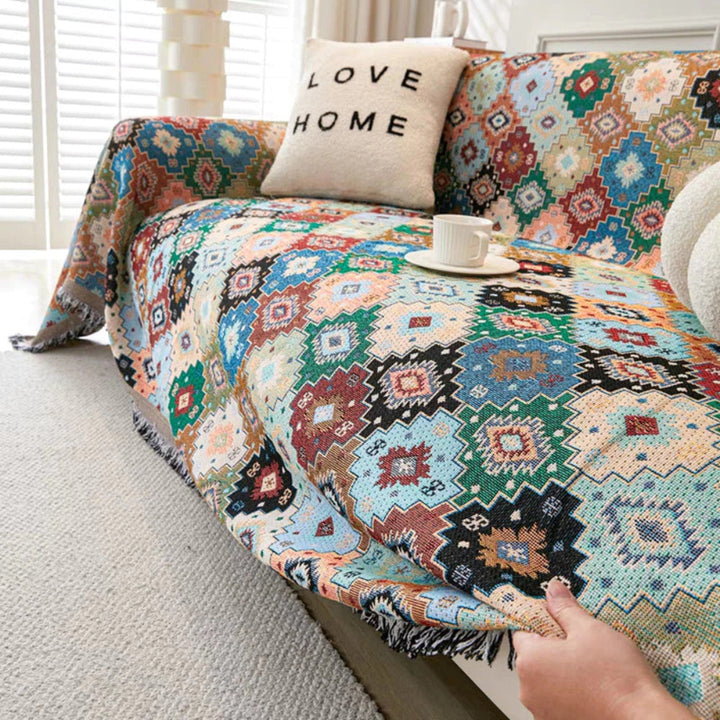 JuwelLinie: Copertura per divano in stile mosaico Boho con colori vivaci e utilizzo versatile – per divano e soggiorno