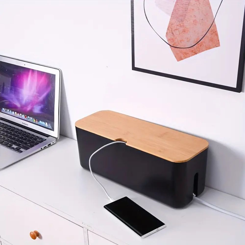 KabelMeister: Scatola per cavi in bambù – elegante, ventilata e pratica per scrivania e mobile TV