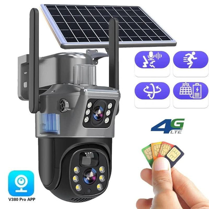 DUALGUARD CAM – Telecamera di Sicurezza Wireless 4K con Pannello Solare e Vista Panoramica a 360°