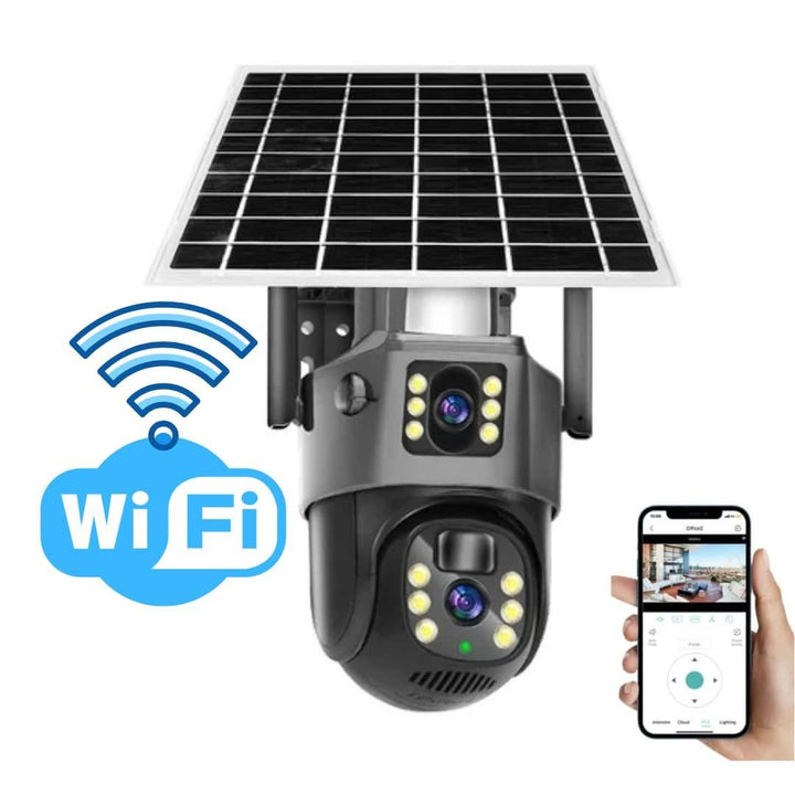DUALGUARD CAM – Telecamera di Sicurezza Wireless 4K con Pannello Solare e Vista Panoramica a 360°