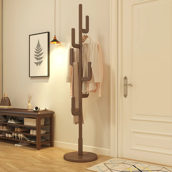 KaktusHolz: Appendiabiti in legno – design moderno a forma di cactus, autoportante e multifunzionale con altezza regolabile per giacche e borse