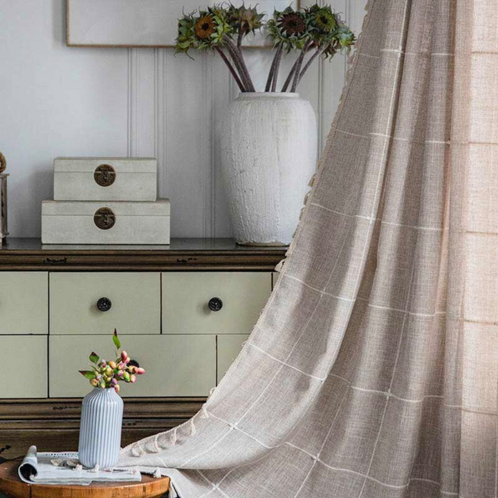 KaroLuxe: Tenda a quadri con frange – semitrasparente e decorativa per soggiorno e camera da letto