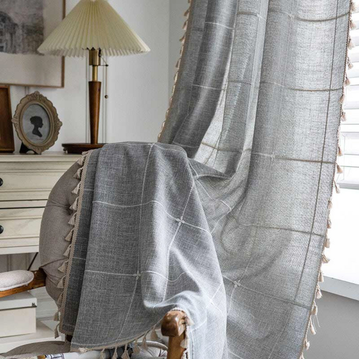 KaroLuxe: Tenda a quadri con frange – semitrasparente e decorativa per soggiorno e camera da letto