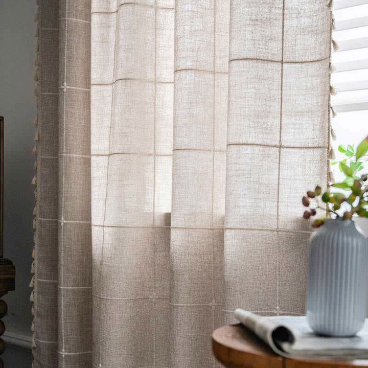 KaroLuxe: Tenda a quadri con frange – semitrasparente e decorativa per soggiorno e camera da letto