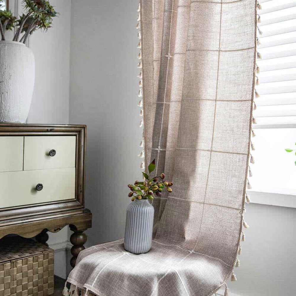 KaroLuxe: Tenda a quadri con frange – semitrasparente e decorativa per soggiorno e camera da letto