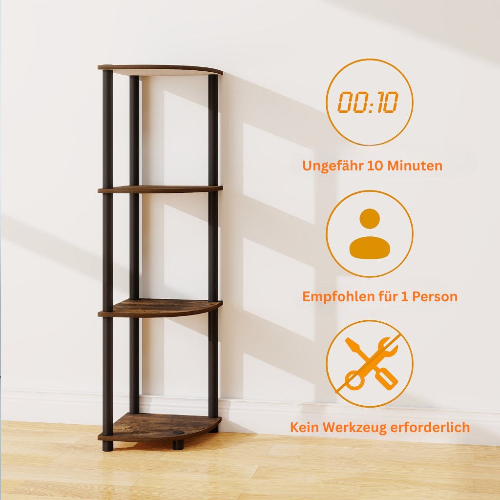 KlassischeEcke: Mensole angolari in legno – 5 piani, autoportanti e decorative in stile classico per camera da letto e soggiorno