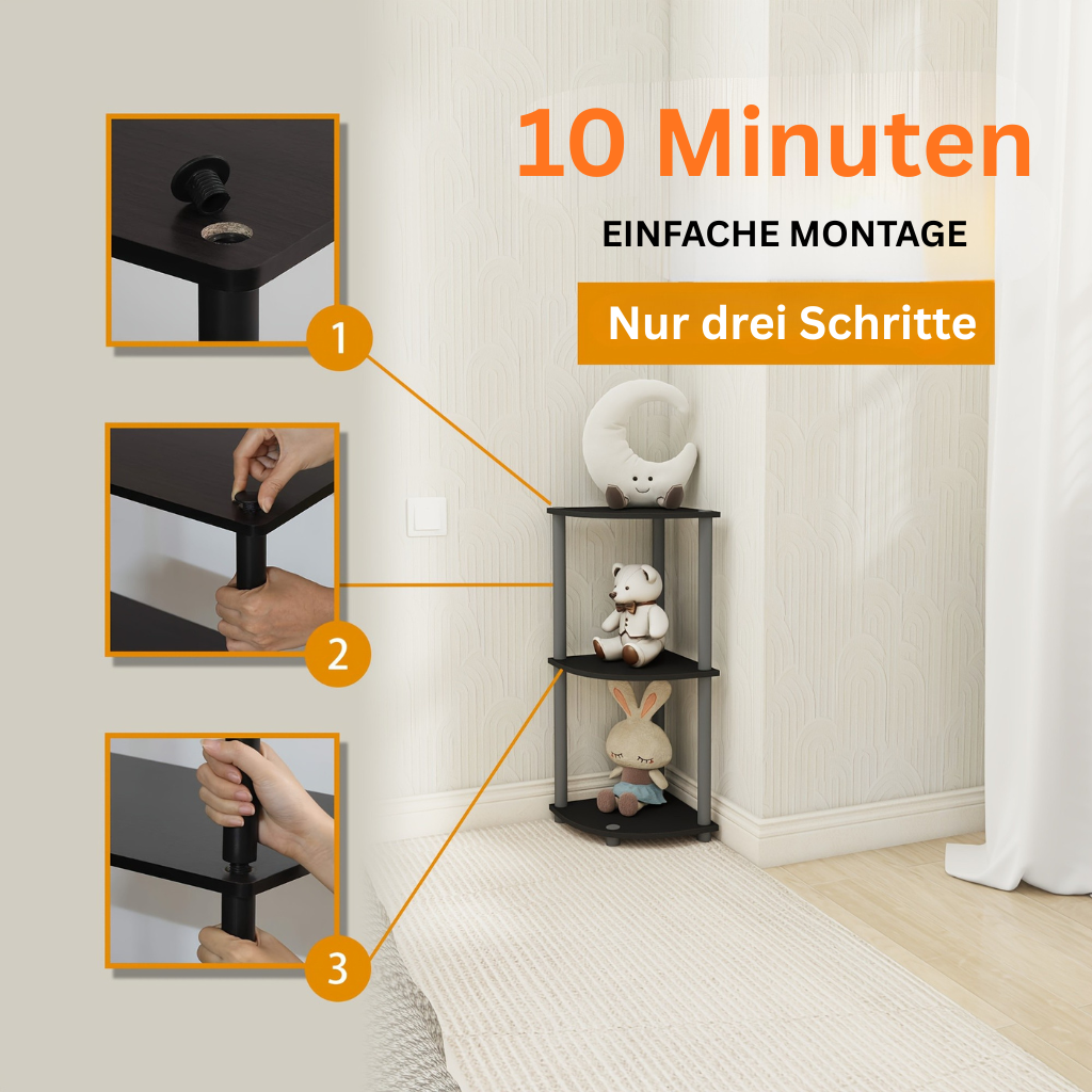 KlassischeEcke: Mensole angolari in legno – 5 piani, autoportanti e decorative in stile classico per camera da letto e soggiorno