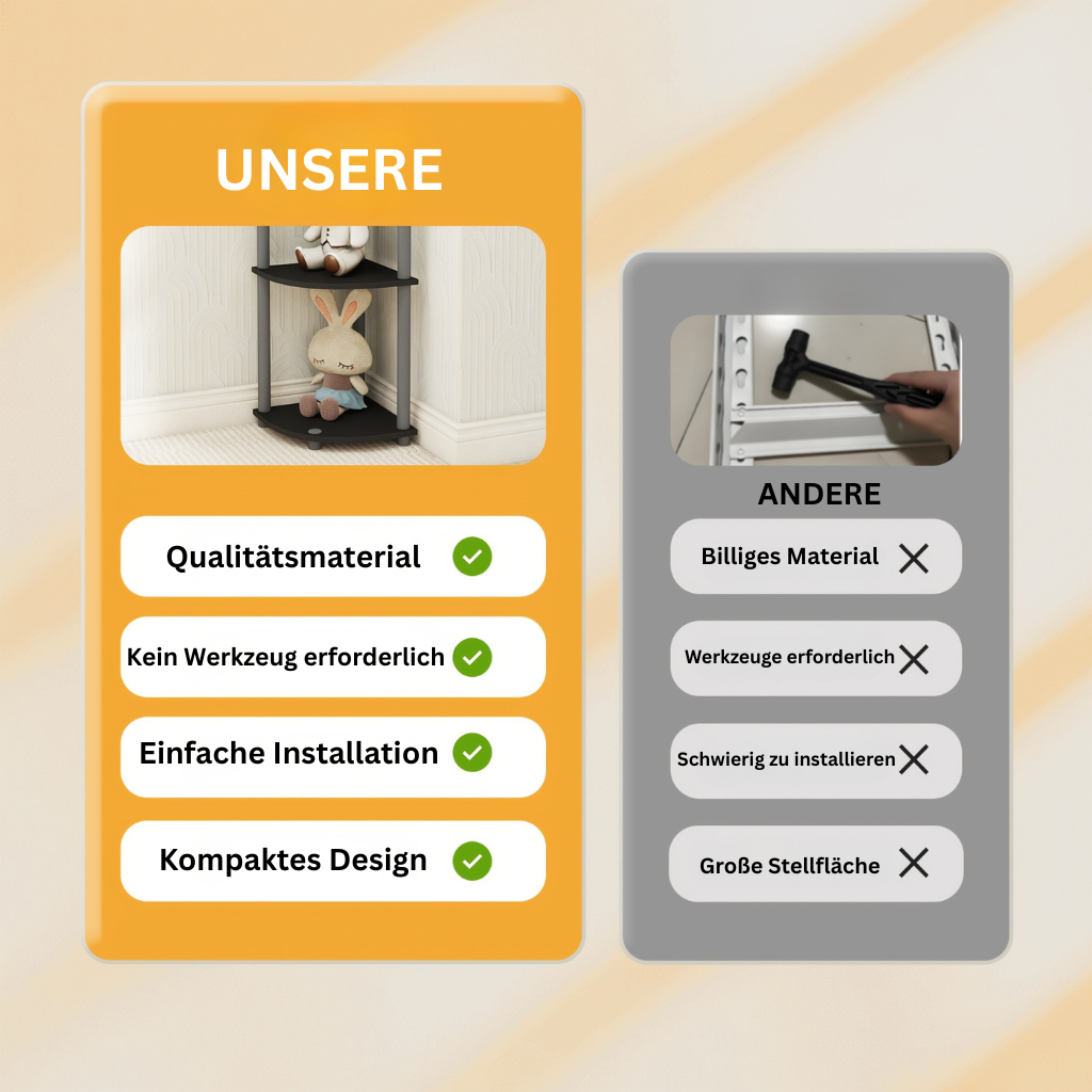 KlassischeEcke: Mensole angolari in legno – 5 piani, autoportanti e decorative in stile classico per camera da letto e soggiorno