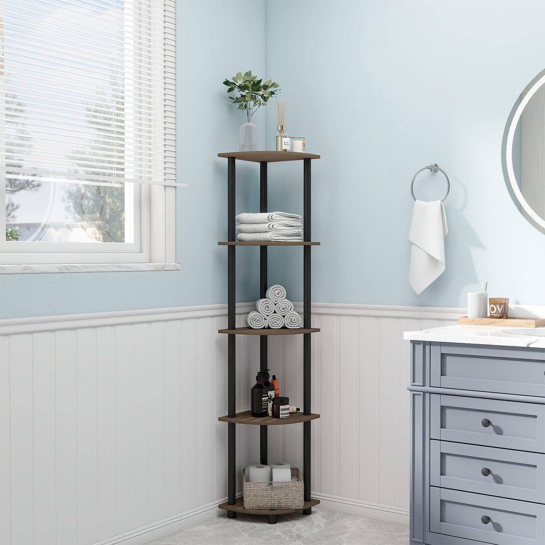 KlassischeEcke: Mensole angolari in legno – 5 piani, autoportanti e decorative in stile classico per camera da letto e soggiorno