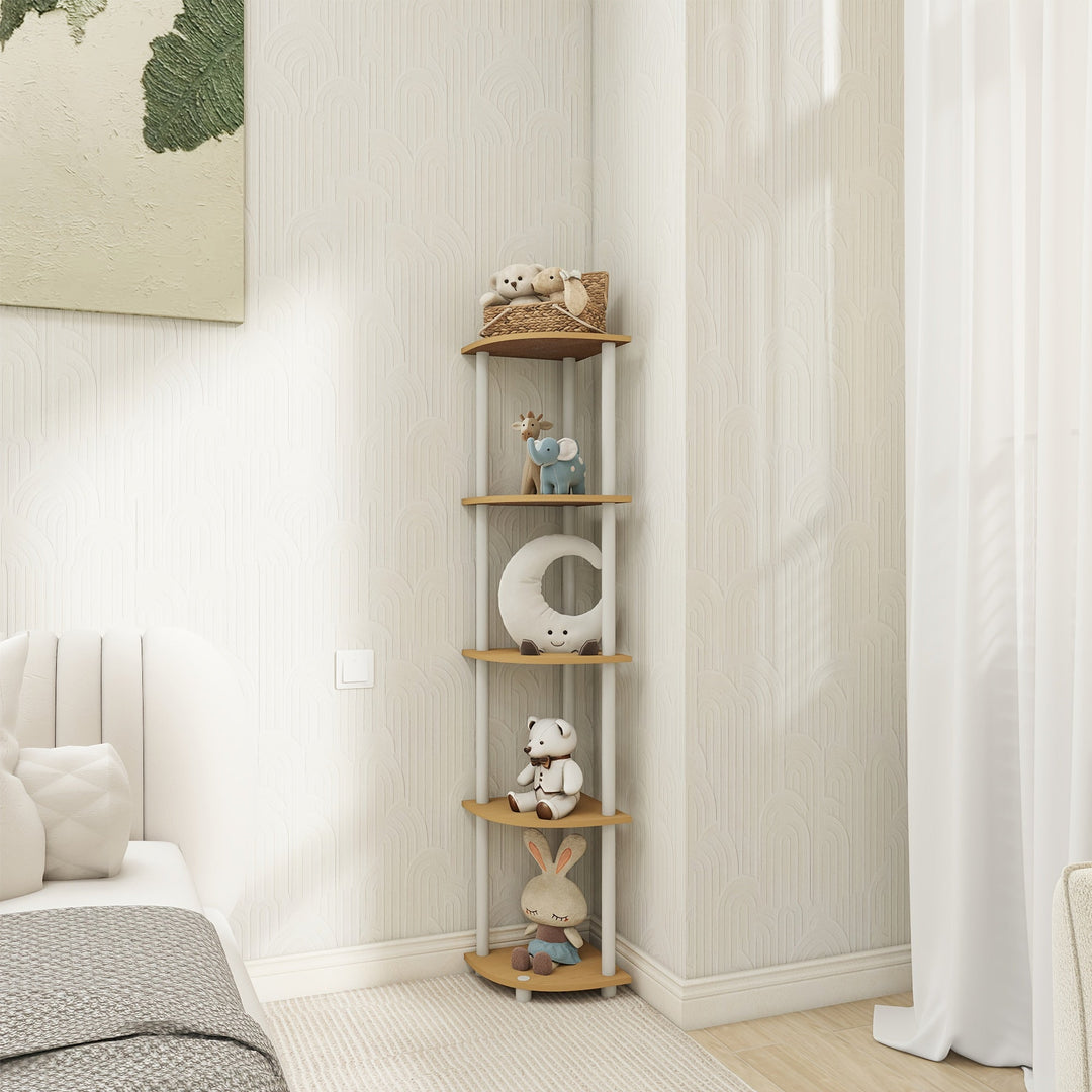 KlassischeEcke: Mensole angolari in legno – 5 piani, autoportanti e decorative in stile classico per camera da letto e soggiorno