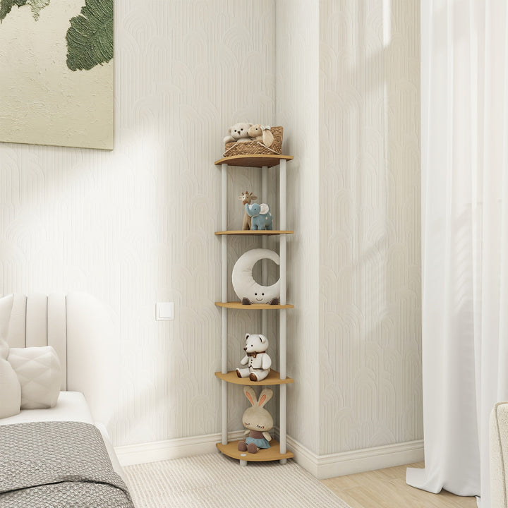 KlassischeEcke: Mensole angolari in legno – 5 piani, autoportanti e decorative in stile classico per camera da letto e soggiorno