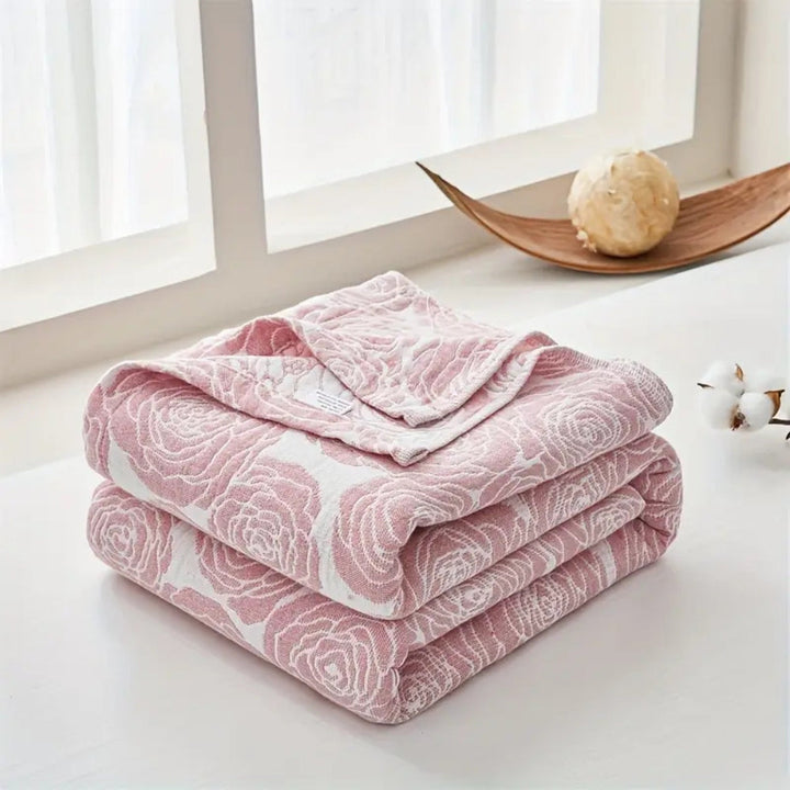 Köderflüstern: Elegante coperta in cotone con jacquard a rose e struttura leggera – per divano e camera da letto