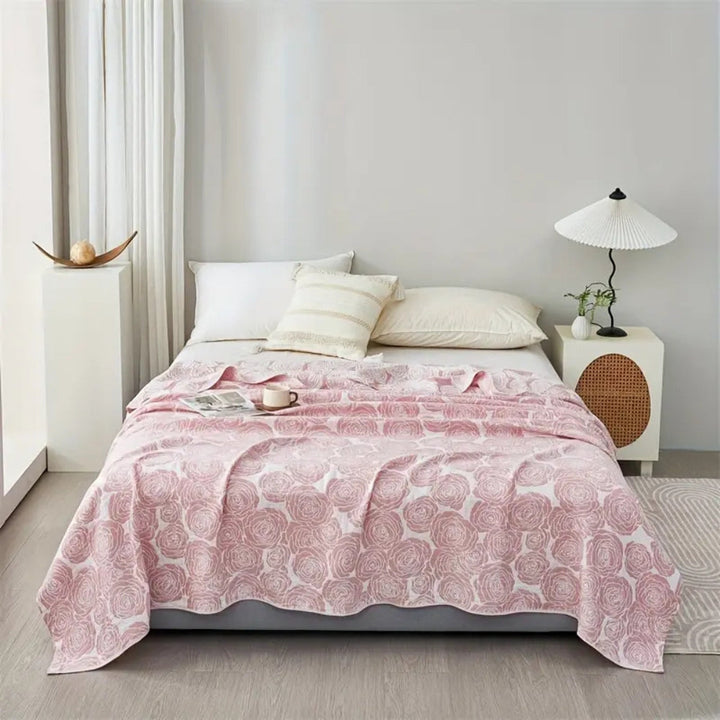 Köderflüstern: Elegante coperta in cotone con jacquard a rose e struttura leggera – per divano e camera da letto