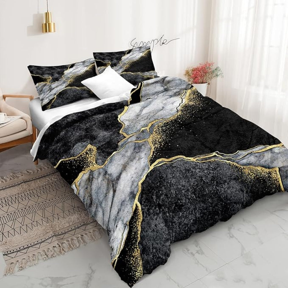 KöniglichesNest: Set copripiumino elegante – morbido, facile da curare e moderno con struttura in marmo dorato per camere degli ospiti