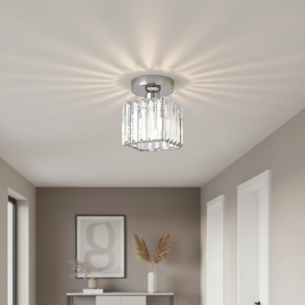 KristallLinea: Elegante lampada da soffitto in vetro moderna – semi-piatta e luminosa per soggiorno e ufficio