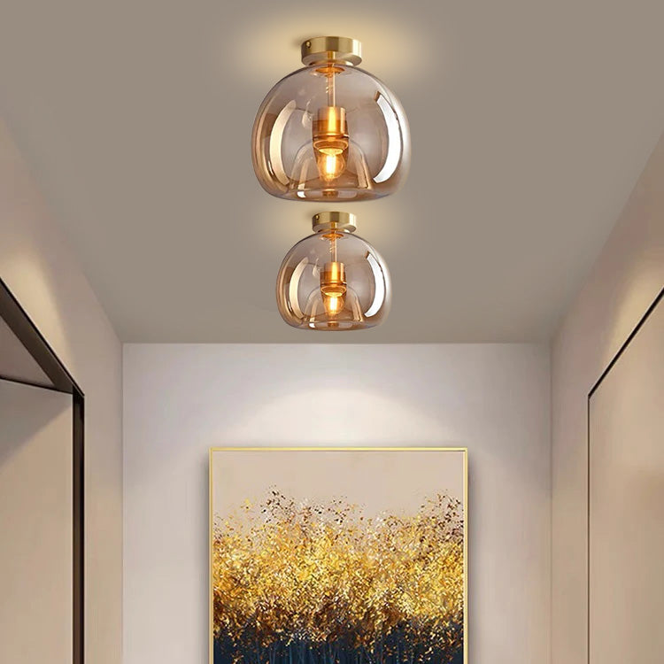 KupferneEleganz: Lampada da soffitto moderna in vetro con finitura in rame – elegante e decorativa per corridoio e soggiorno