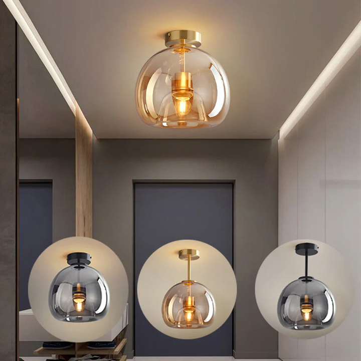 KupferneEleganz: Lampada da soffitto moderna in vetro con finitura in rame – elegante e decorativa per corridoio e soggiorno