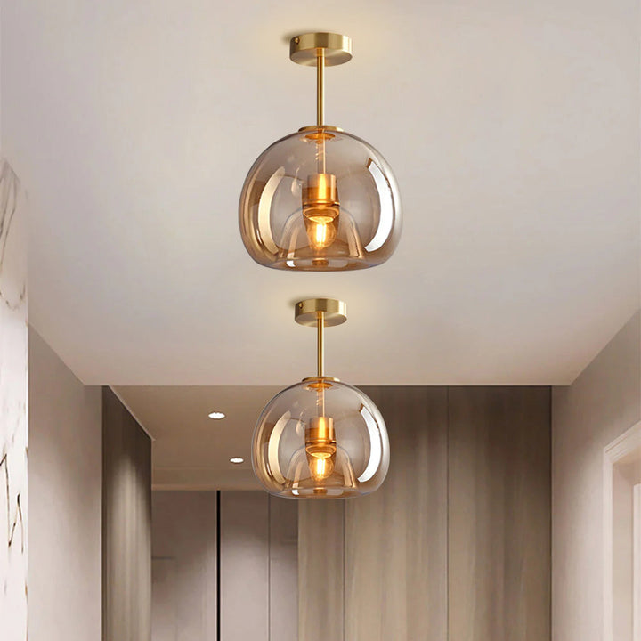 KupferneEleganz: Lampada da soffitto moderna in vetro con finitura in rame – elegante e decorativa per corridoio e soggiorno