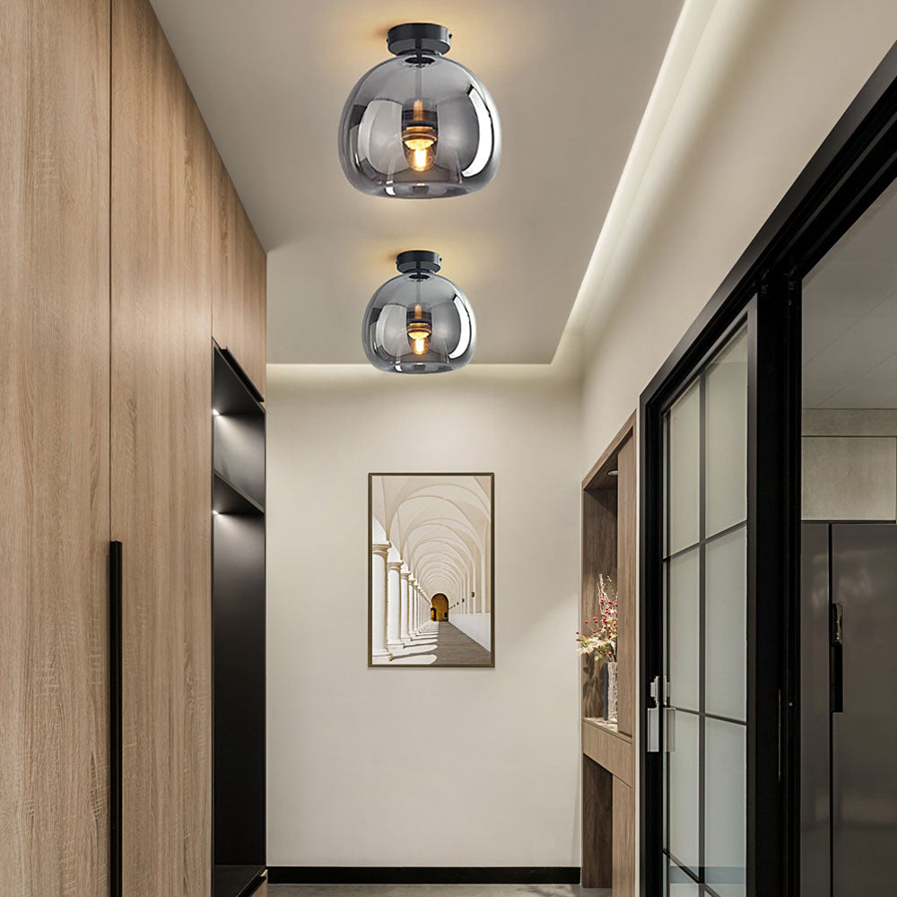 KupferneEleganz: Lampada da soffitto moderna in vetro con finitura in rame – elegante e decorativa per corridoio e soggiorno