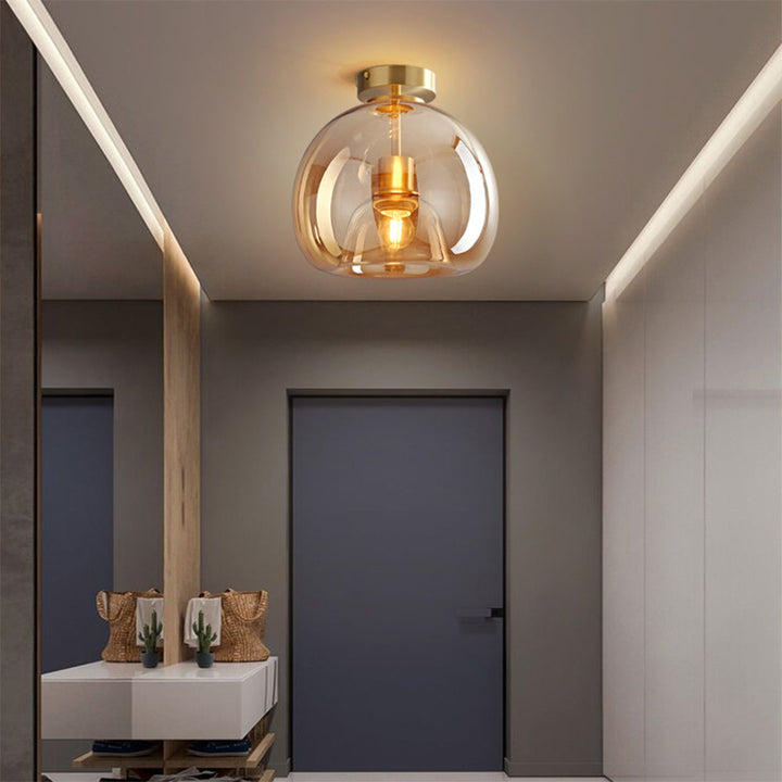 KupferneEleganz: Lampada da soffitto moderna in vetro con finitura in rame – elegante e decorativa per corridoio e soggiorno
