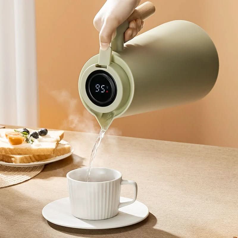 LATTEA THERMO – Thermos a doppia parete con display della temperatura e manico in legno