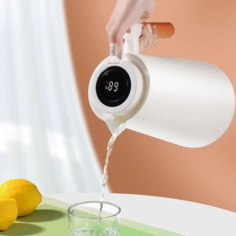 LATTEA THERMO – Thermos a doppia parete con display della temperatura e manico in legno