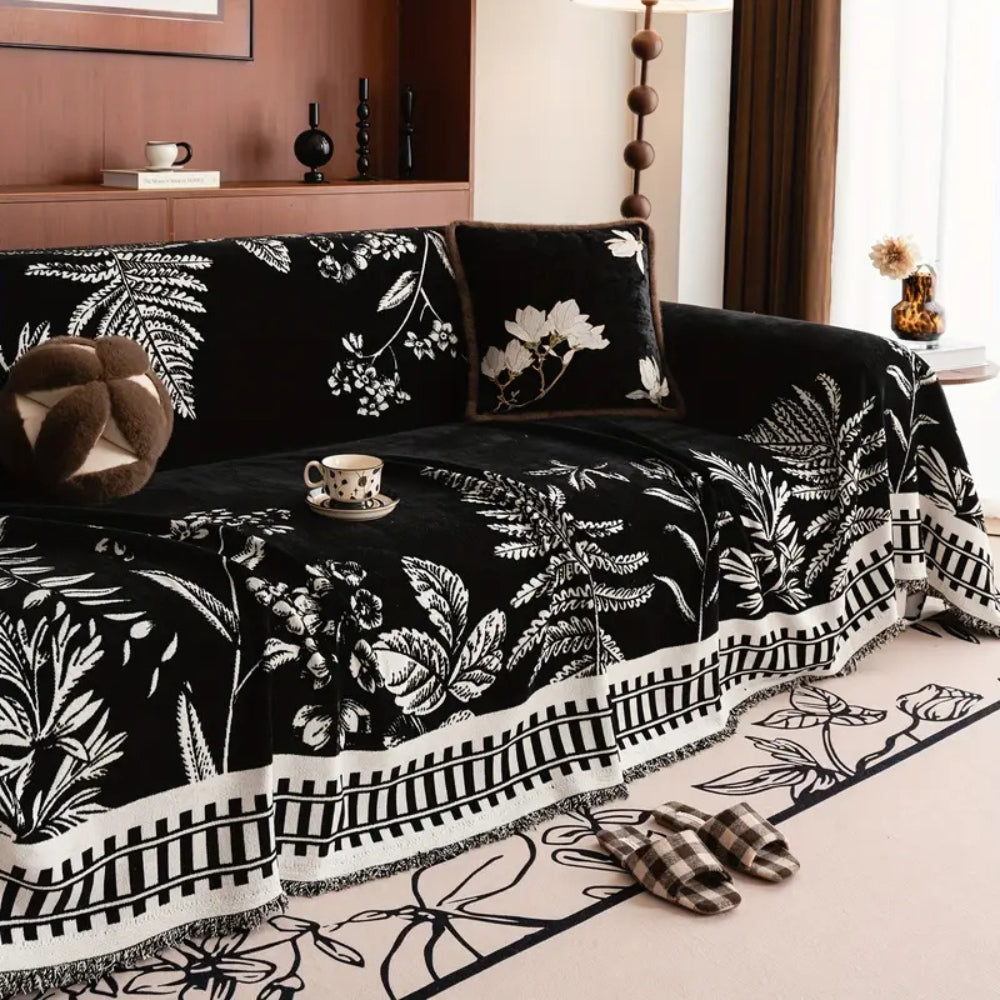 Laubwerk: Copertura per divano con design botanico di fiori e morbida struttura in chenille – per divano e poltrona