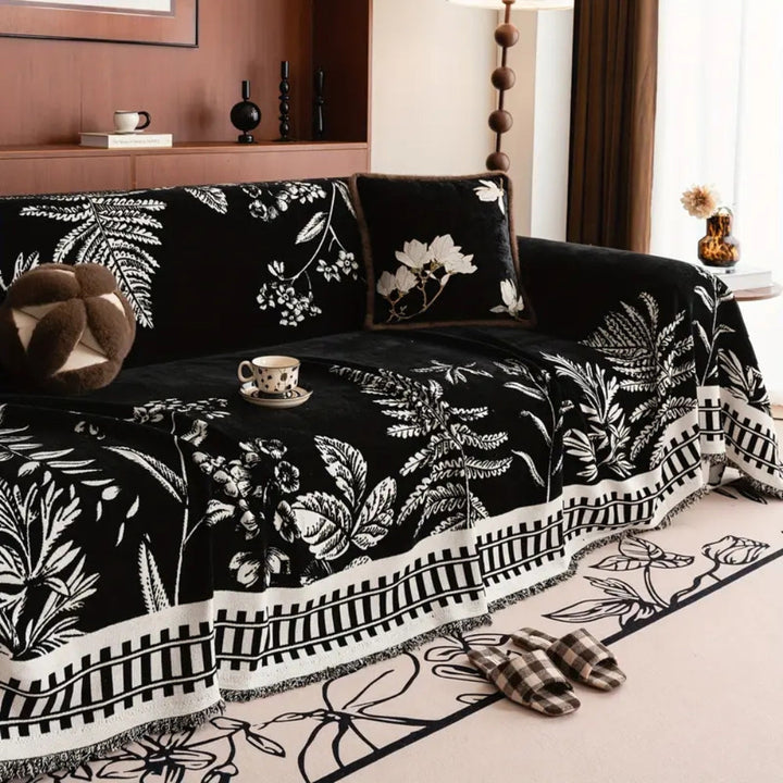 Laubwerk: Copertura per divano con design botanico di fiori e morbida struttura in chenille – per divano e poltrona