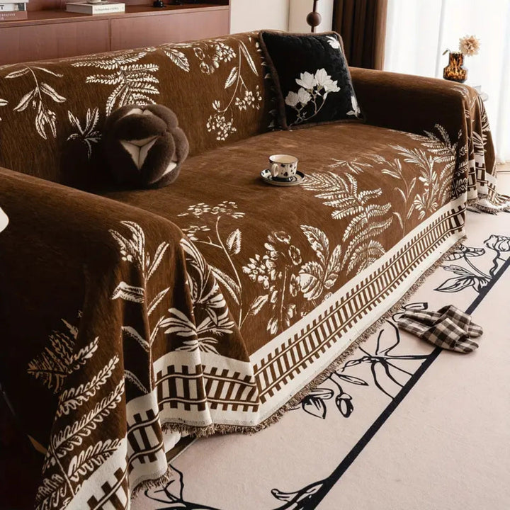 Laubwerk: Copertura per divano con design botanico di fiori e morbida struttura in chenille – per divano e poltrona