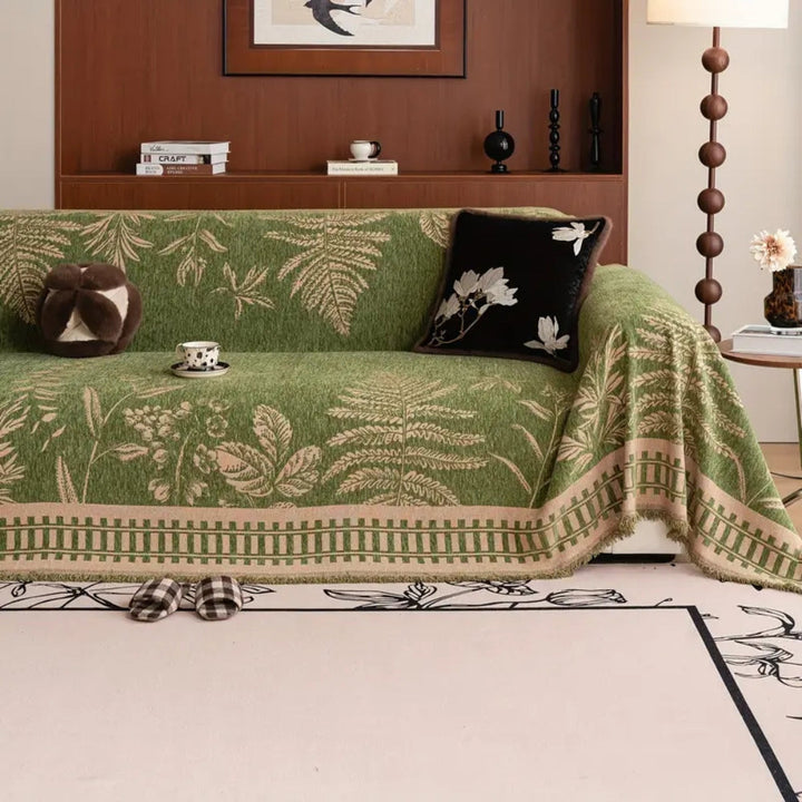 Laubwerk: Copertura per divano con design botanico di fiori e morbida struttura in chenille – per divano e poltrona