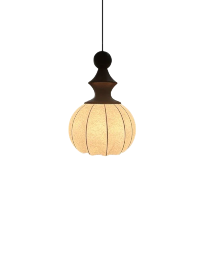 LichtSeide: Lampada a sospensione moderna – lampada in tessuto lussuoso con dettagli in legno, elegante per camera da letto e lounge
