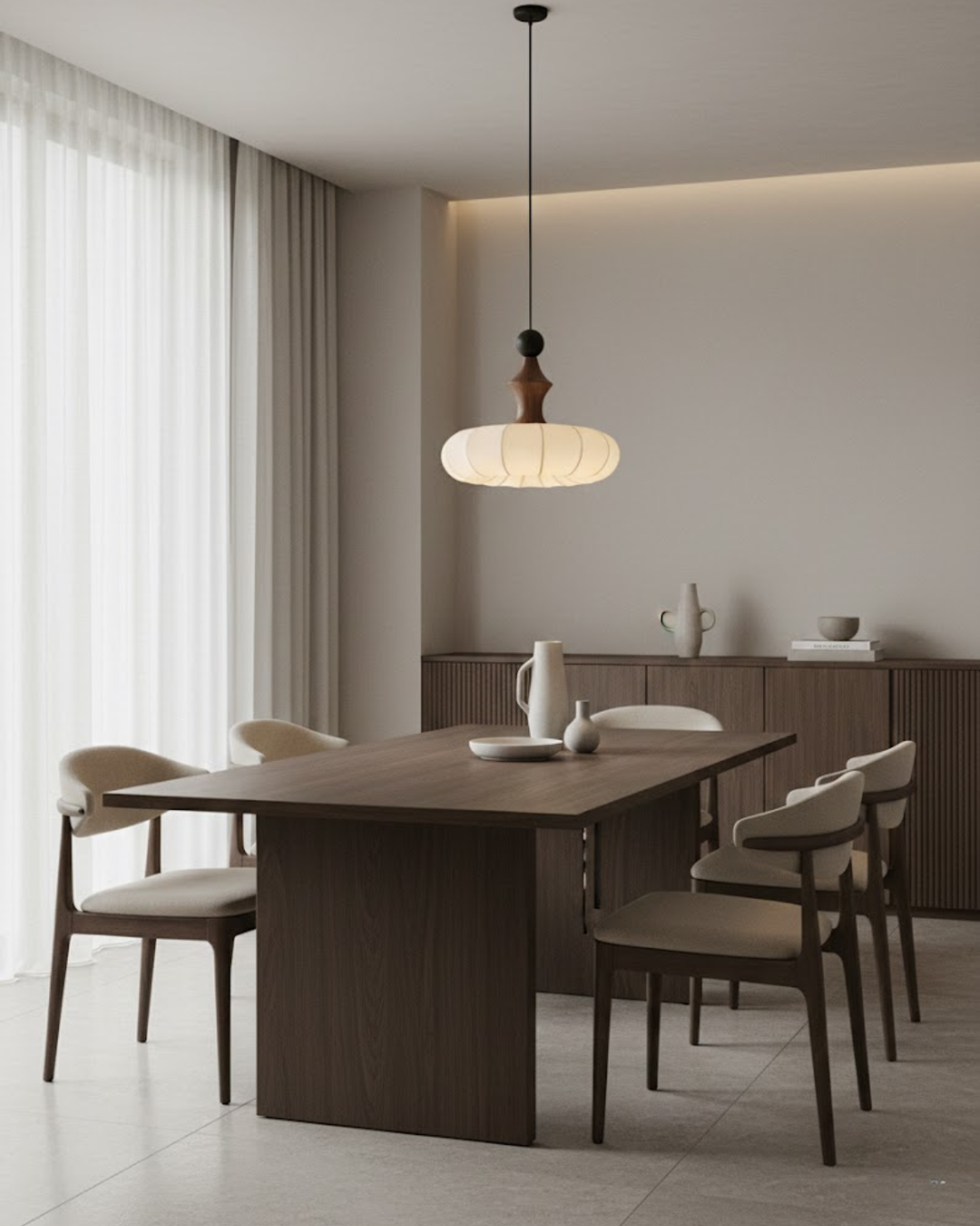 LichtSeide: Lampada a sospensione moderna – lampada in tessuto lussuoso con dettagli in legno, elegante per camera da letto e lounge