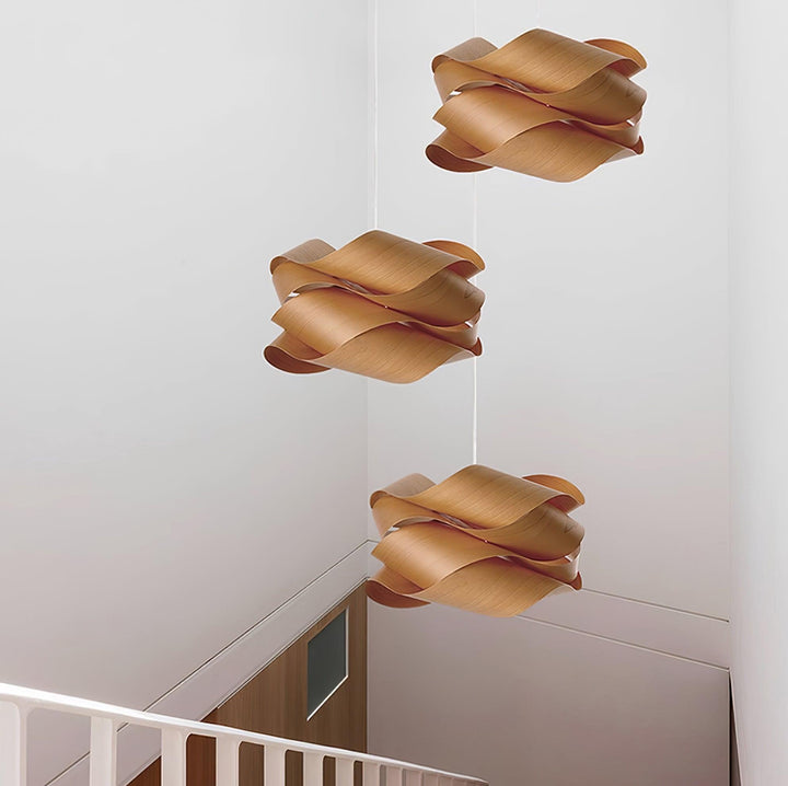 LignoLink: Lampada a sospensione moderna in legno con venature naturali – per sala da pranzo e cucina