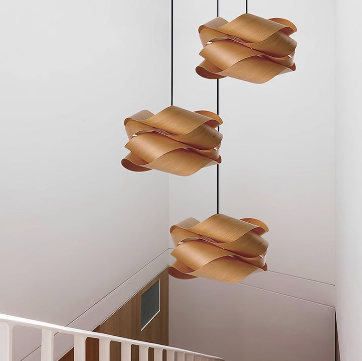 LignoLink: Lampada a sospensione moderna in legno con venature naturali – per sala da pranzo e cucina