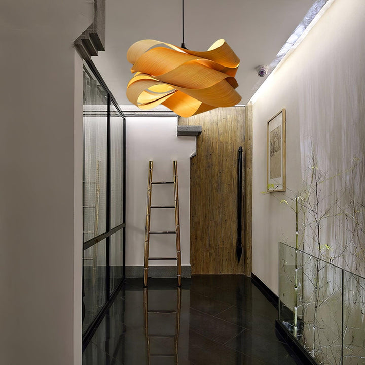 LignoLink: Lampada a sospensione moderna in legno con venature naturali – per sala da pranzo e cucina